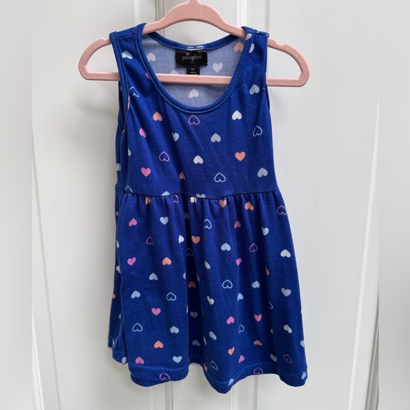 Picapino 3T Girls Blue and White Sleeveless Casual Heart Print Dress - Picture 1 of 5
